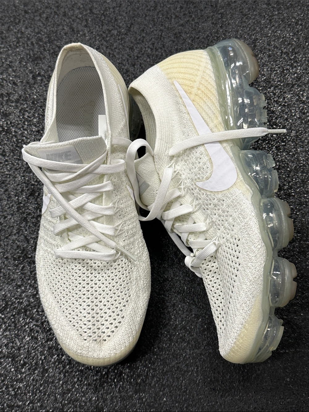 Nike Women’s White/Cream Flyknit VaporMax Sneakers / clean
